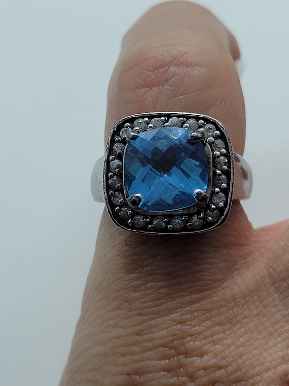 Vintage Blue Topaz and White Sapphire Ring in 925… - image 1