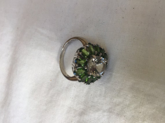 Vintage Green Chrome Diopside Ring Clear Fluorite… - image 2