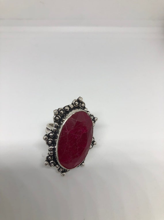 Vintage Handmade Raw Pink Ruby Silver Gothic Ring - image 5