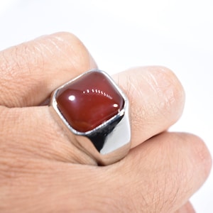Vintage Red Carnelian Mens Ring Stainless Steel