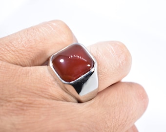 Vintage Red Carnelian Mens Ring Stainless Steel