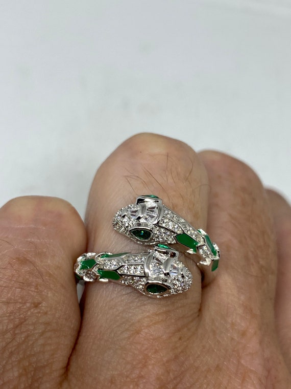 Vintage Snake Ring  Sterling Silver Emerald Green… - image 5