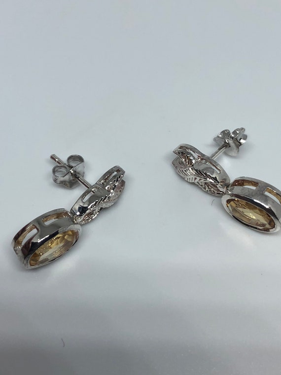 Vintage Citrine Earrings 925 Sterling Silver Deco… - image 2