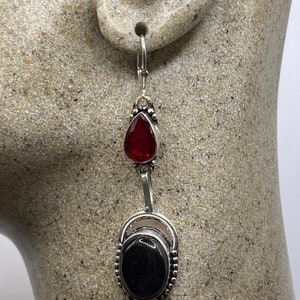 Vintage Black Earring Onyx 925 Sterling Silver Deco Dangle Chandelier