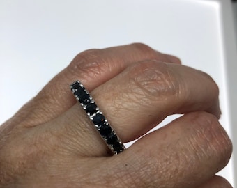Vintage Handmade Deep Blue Sapphire and White 925 Sterling Silver Gothic Ring