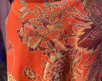 Vintage Orange Gold Paisley Brocade Pashmina Scarf Wrap Shawl