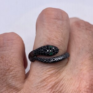 Vintage  Sterling Silver Adjustable Crystal Snake Ring