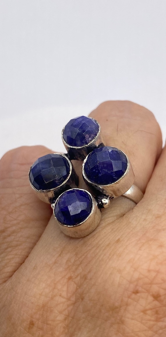 Vintage Blue Raw Sapphire Ring Boho Statement - image 1