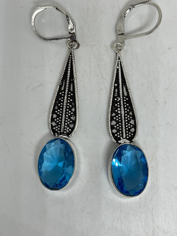 Vintage Genuine Blue Topaz 925 Sterling Silver Lever Back Earrings View 2