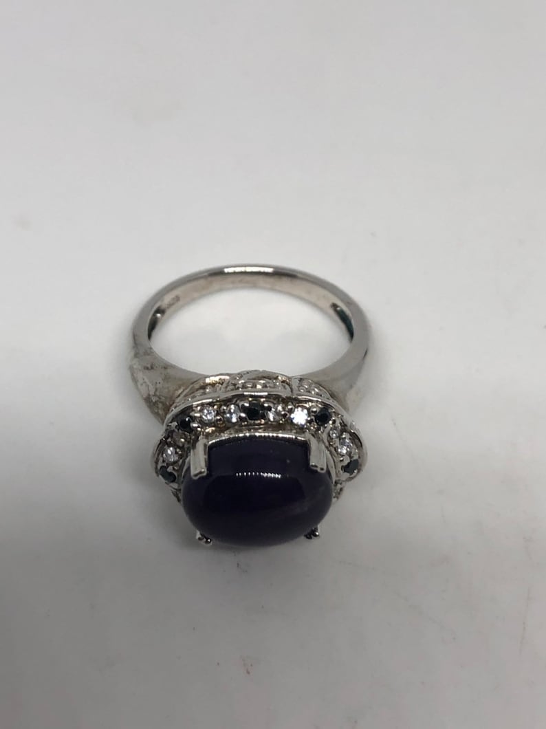Vintage Handmade deep purple genuine Amethyst setting 925 Sterling Silver gothic Ring