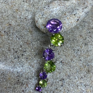 Vintage Sterling Silver Green Peridot  Amethyst Chandelier Earrings