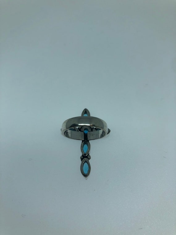Vintage Genuine Blue Topaz Cross Silver Ring - image 3