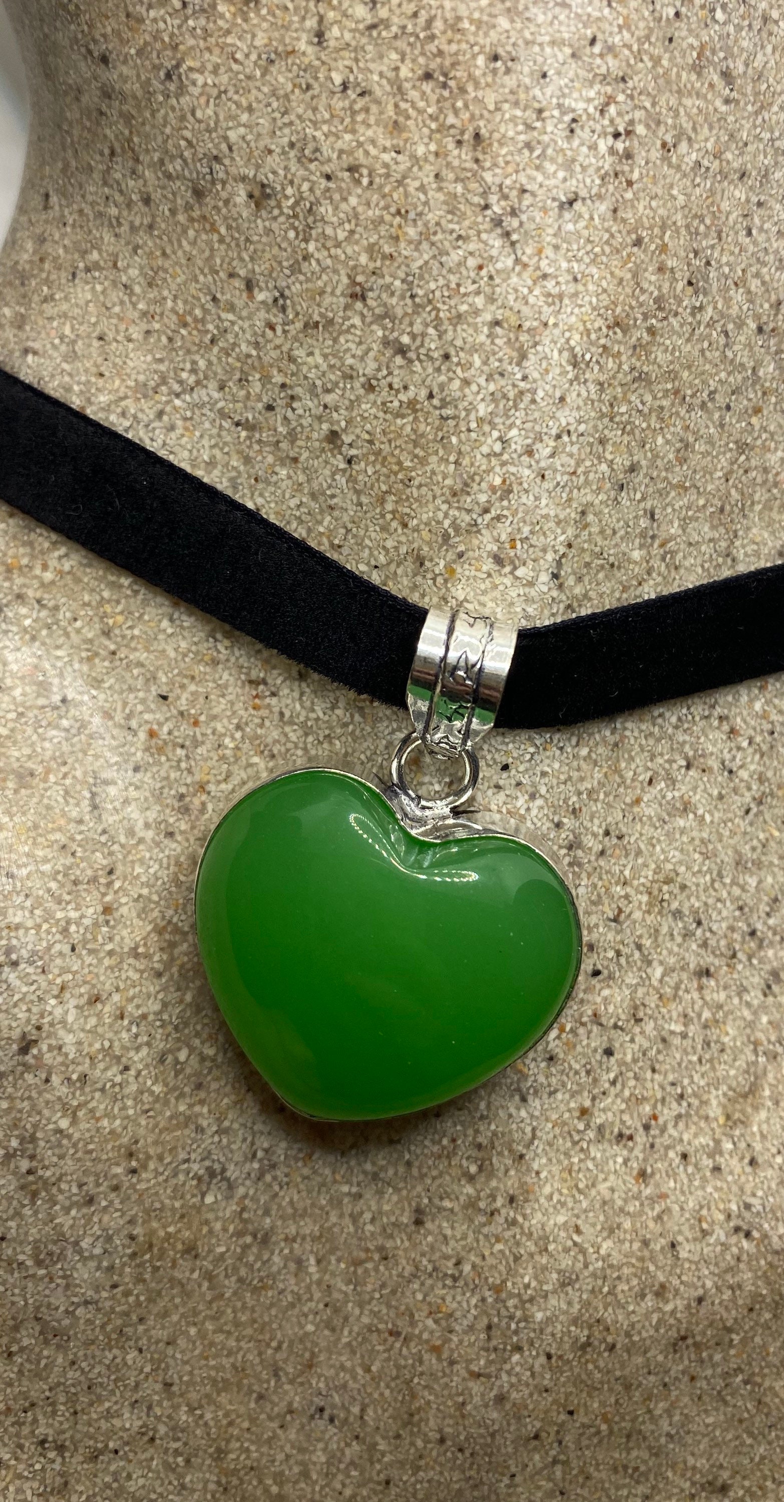 Vintage Heart Green Chalcedony Choker Necklace - Etsy