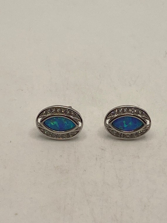 Vintage Opal Earrings 925 Sterling Silver Stud Bu… - image 7