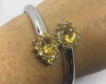 Genuine Citrine Gemstone 925 Sterling Silver Bangle Bracelet