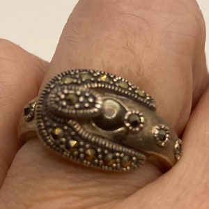 Vintage Marcasite Buckle 925 Sterling Silver Ring Band
