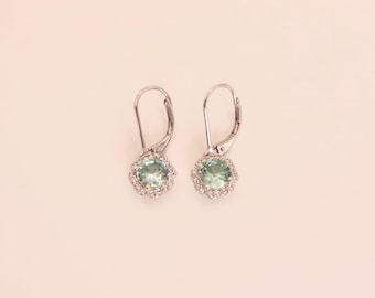 Boucles d'oreilles pendantes vintage en argent sterling 925 et véritable améthyste verte