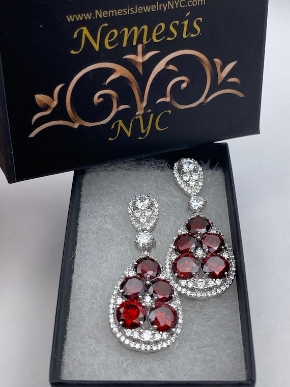 Vintage Red Bohemian Garnet Earrings 925 Sterling 