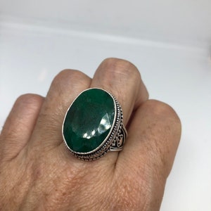 Vintage Green Raw Emerald Silver Bronze Statement Boho Ring