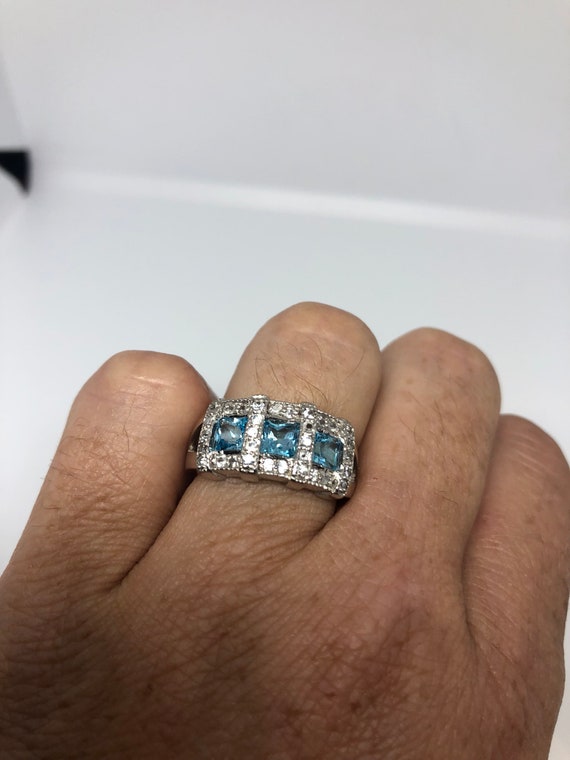 Vintage Genuine Blue Topaz 925 Sterling Silver Rh… - image 2