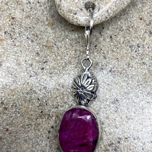 Vintage Raw Ruby LeverBack 925 Sterling Silver Earrings