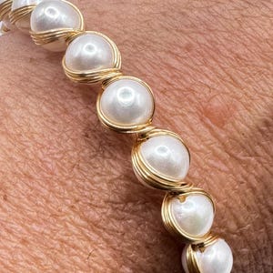 Vintage Pearl Cuff Bangle Bracelet Gold 925 Sterling Silver Hand Made