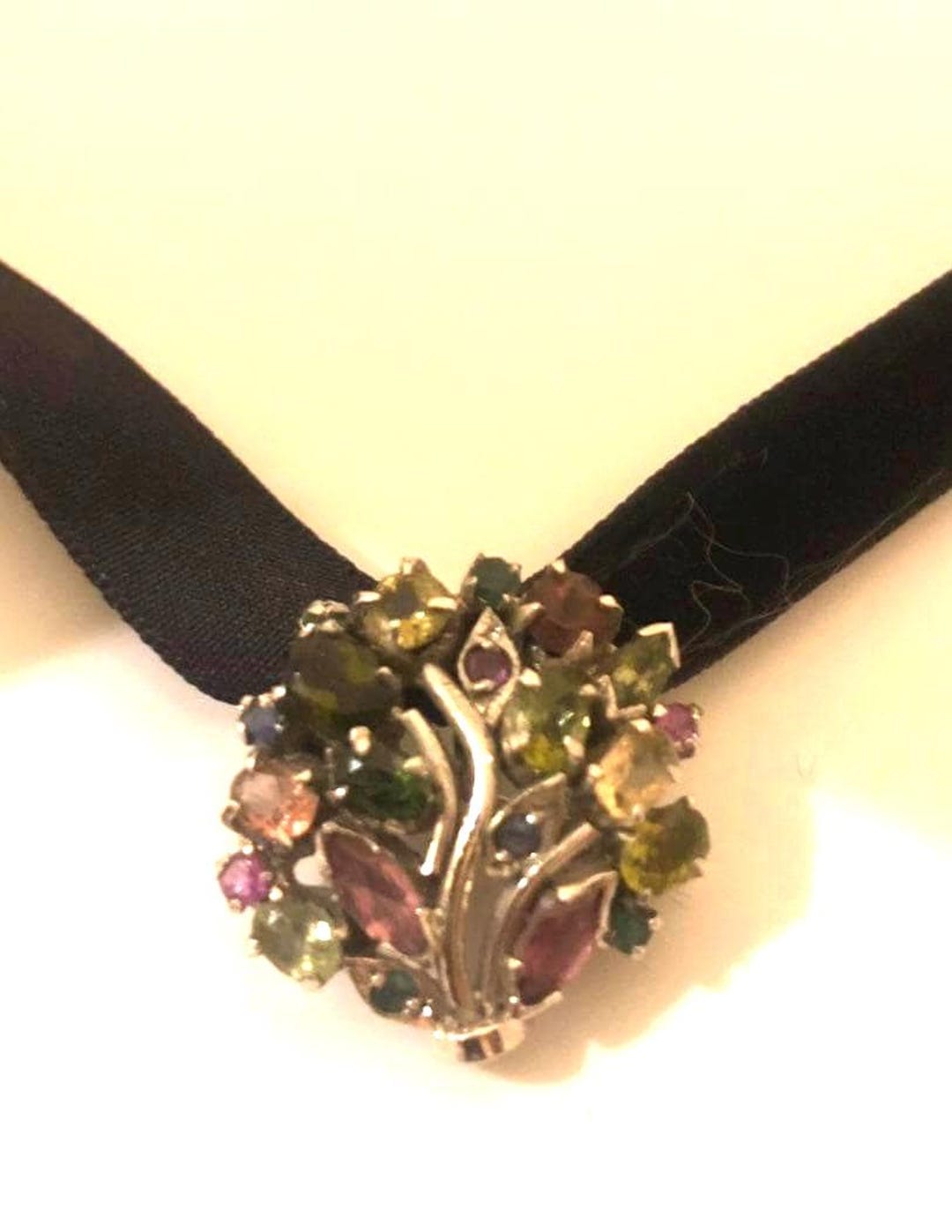 Vintage Genuine Mixed Gemstone 925 Sterling Silver Rhodium Brooch