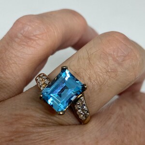 Vintage Blue Topaz Ring 925 Sterling Silver Cocktail