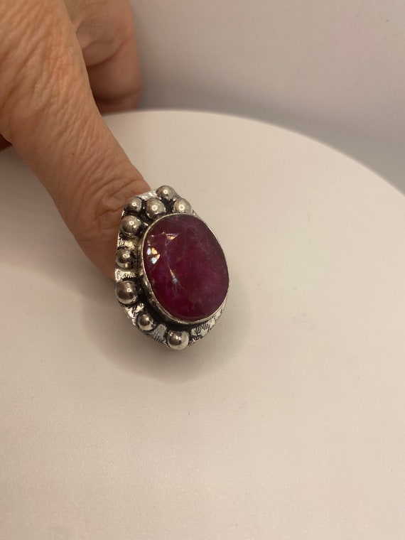 Vintage Handmade Raw Pink Ruby Silver Gothic Ring - image 6