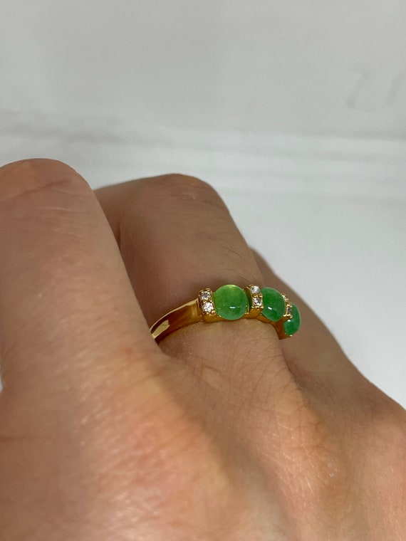 Vintage Lucky Green Nephrite Jade Golden Ring - image 2