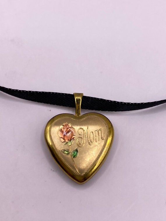 Vintage Heart Mom Locket Choker Gold Filled Neckl… - image 1