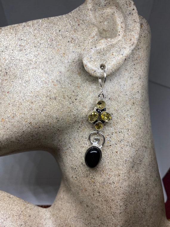 Boucles D'oreilles Gouttes Vintage - Onyx Noir Serti Dans Argent Sterling 925 - Neuf Sans Emballage
