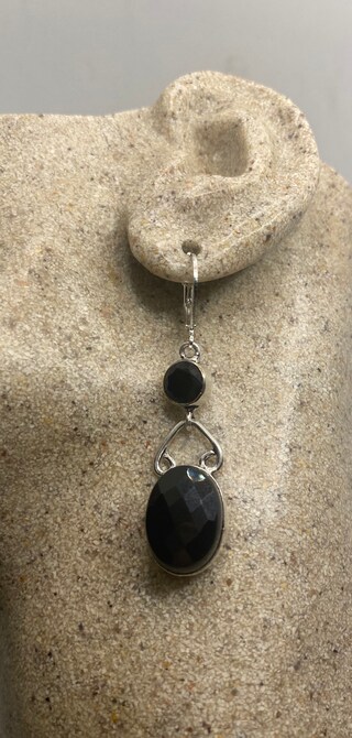 Orecchini Pendenti In Argento 925 Con Onice Nero - Vintage, Lunghezza 38,5 Mm - Con Scatola Regalo