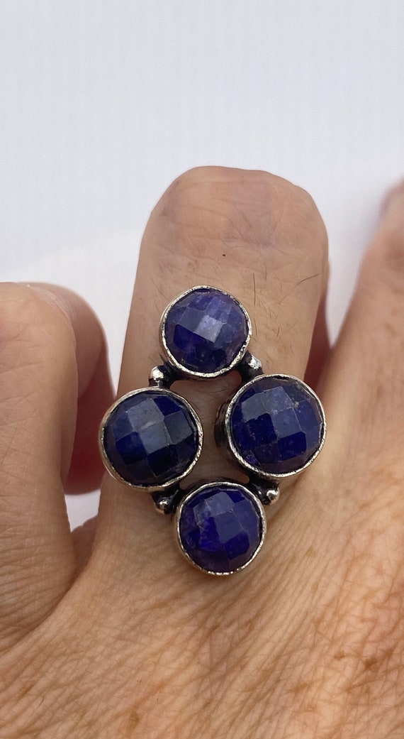 Vintage Blue Raw Sapphire Ring Boho Statement - image 2