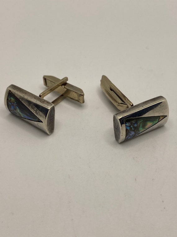 Vintage Abalone Cuff Links 925 Sterling Silver - image 2