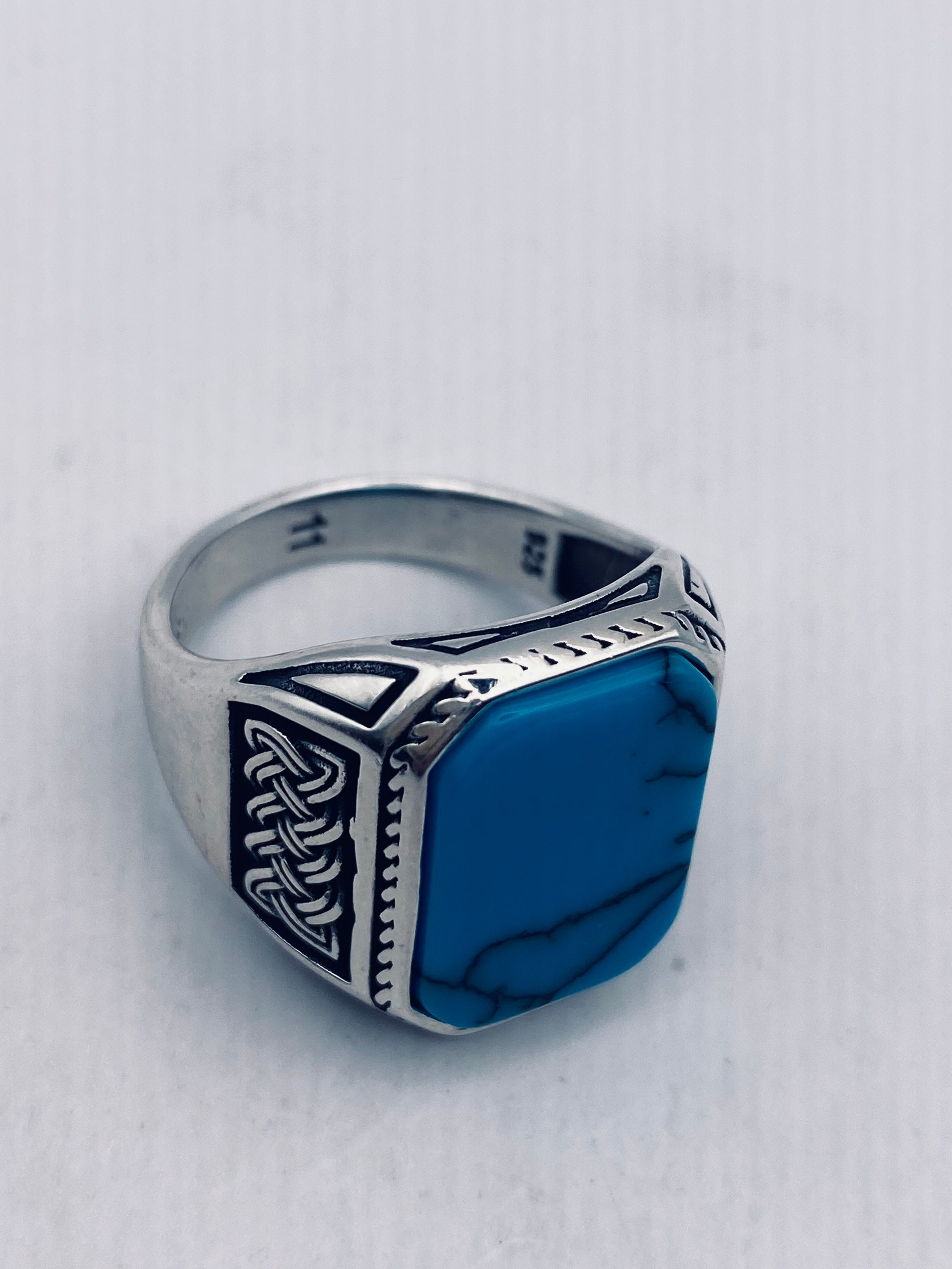 Vintage Turquoise Mens Ring in 925 Sterling Silver - Etsy