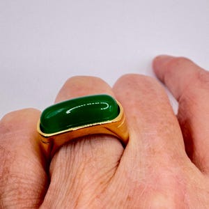 Vintage Green Fun Jade Gold Finished Mens Ring