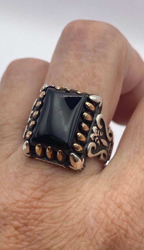 Vintage Onyx Mens Ring in 925 Sterling Silver Persian