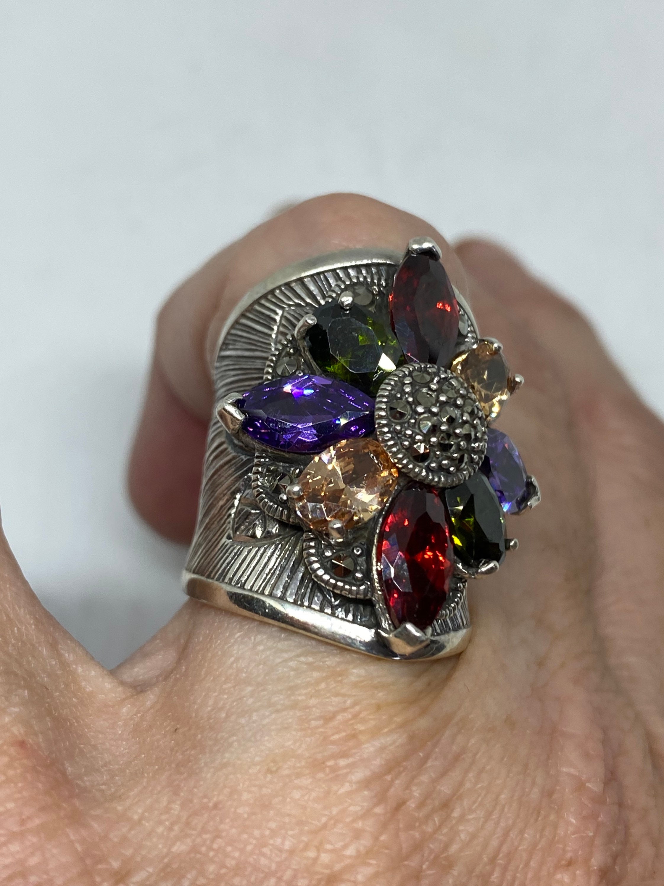 ヴィンテージ スイス製 マーカサイト ミックスジェムストーン リング