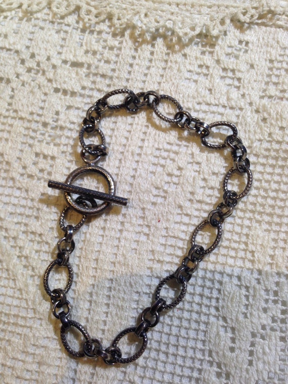 Vintage 925 Sterling SilverChain Link Charm Brace… - image 2