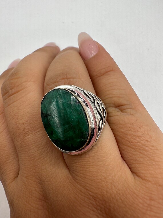 Vintage Green Raw Emerald Silver Bronze Statement… - image 3