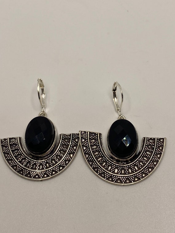 Vintage Black Earring Onyx 925 Sterling Silver De… - image 3