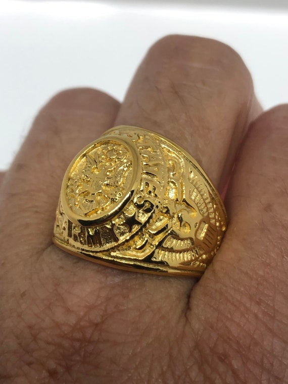 Vintage Mens Golden US Army Military Ring - image 3