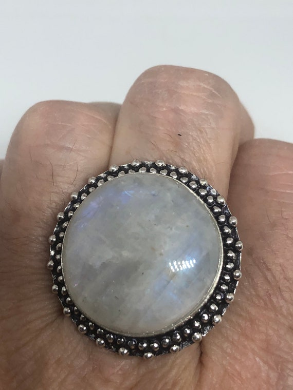 Vintage Genuine Blue White Rainbow Moonstone Ring… - image 4
