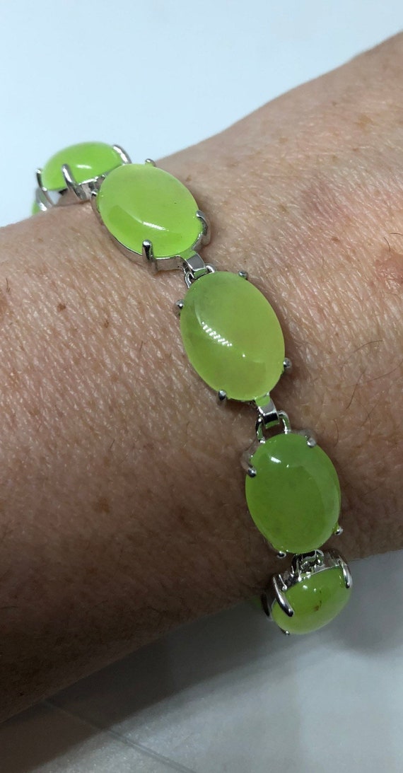 Vintage Green Chalcedony Bracelet Silver Bronze - image 1