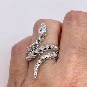 Vintage  Sterling Silver Adjustable Crystal Snake Ring