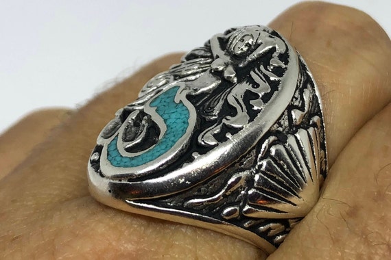 Vintage Southwestern  Turquoise Mermaid Ring - image 3