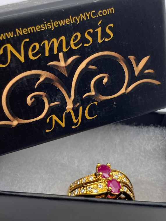 Vintage Red Ruby with Diamond Ring Golden 925 Ste… - image 2