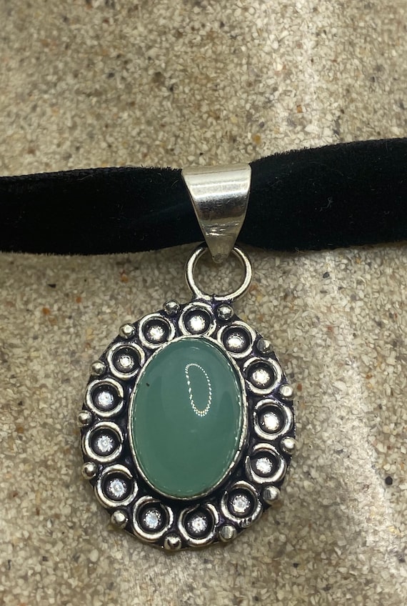 Vintage Green Jade Silver Necklace - image 1