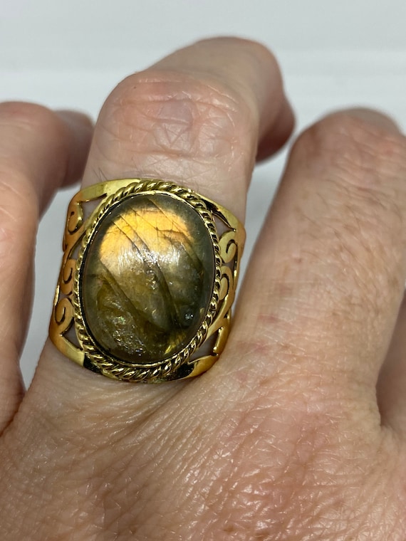 Vintage Rainbow Labradorite Bronze Ring - image 1